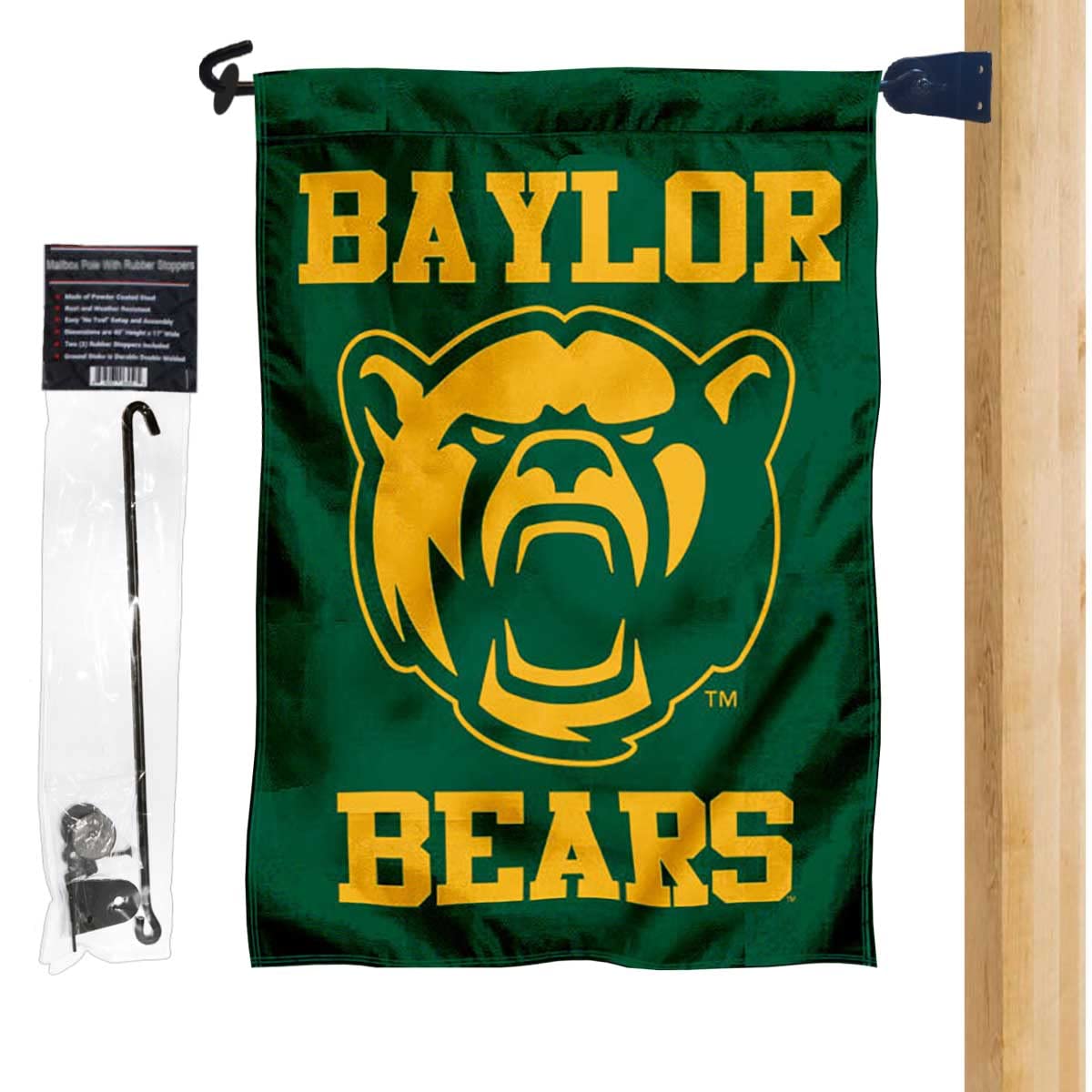 College Flags & Banners Co. Baylor BU Bears New Bear Garden Flag and Mailbox Post Pole Mount Holder Set - Sports Collectibles, Sports Memorabilia, Sports Fan Shop, Sports Gifts