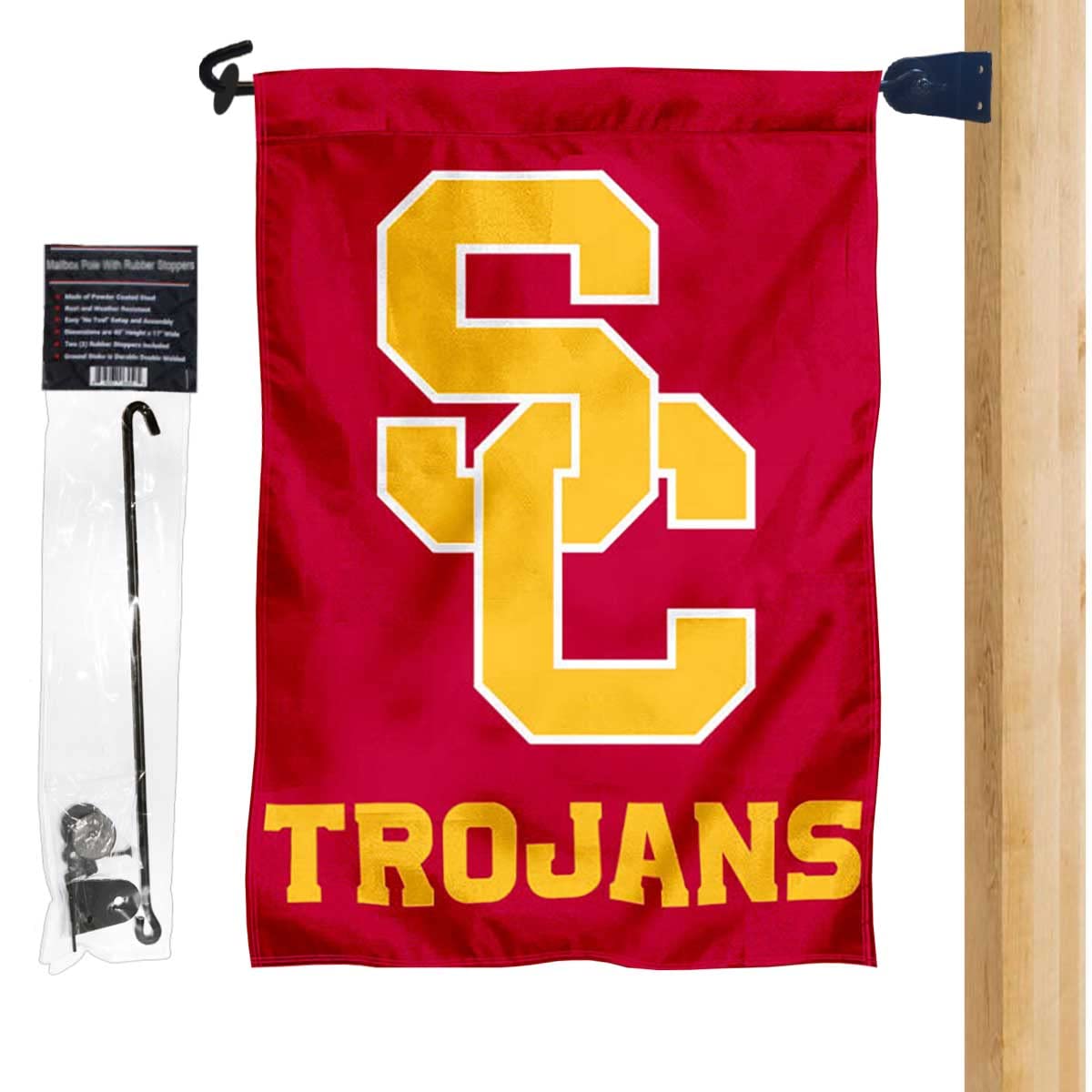USC Trojans New SC Logo Garden Flag and Mailbox Post Pole Mount Holder Set - Sports Collectibles, Sports Memorabilia, Sports Fan Shop, Sports Gifts