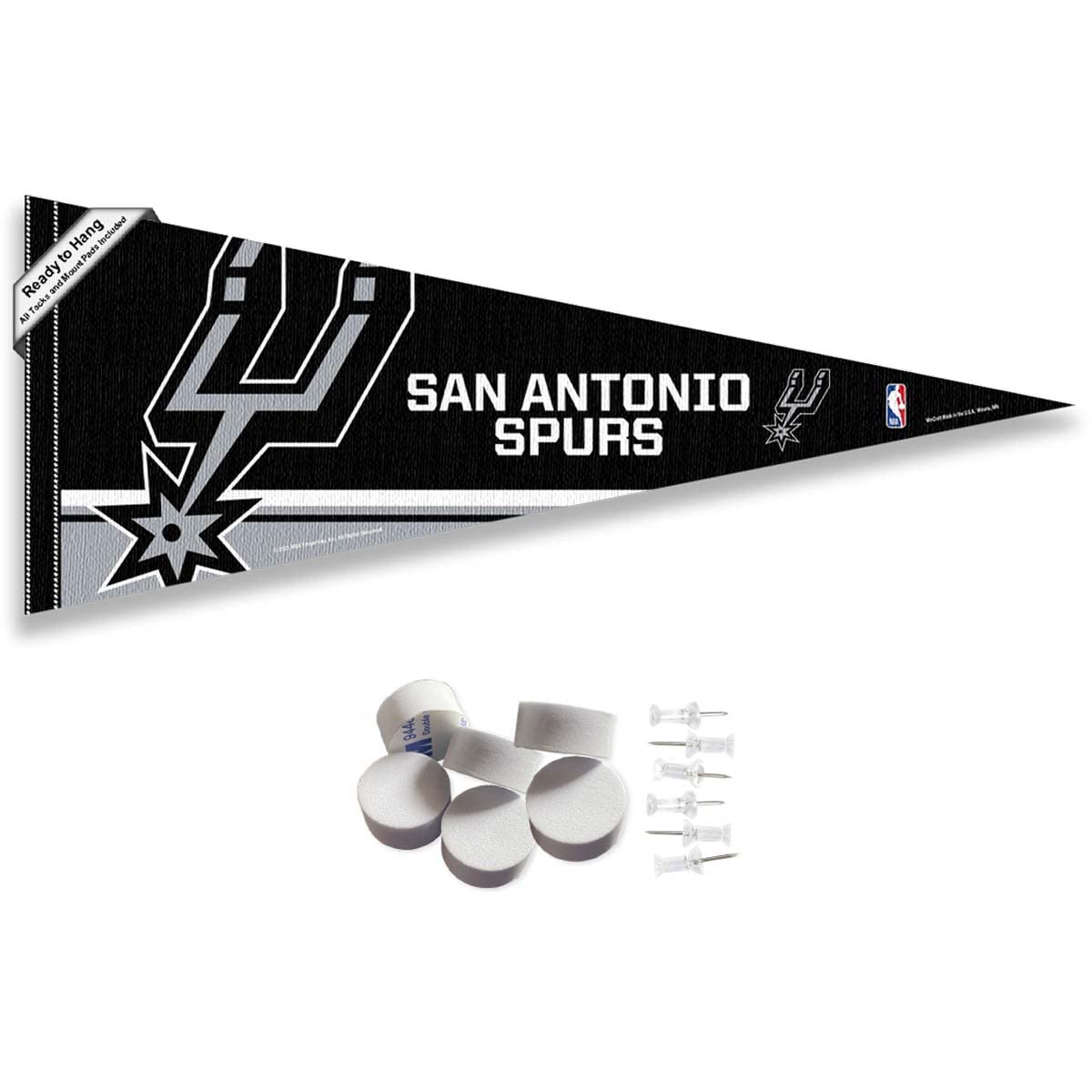 San Antonio Spurs Pennant Flag and Wall Tack Pads Mounts - Sports Collectibles, Sports Memorabilia, Sports Fan Shop, Sports Gifts