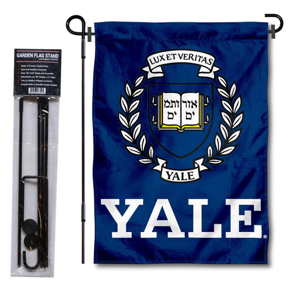 College Flags & Banners Co. Yale Bulldogs Coat of Arms Garden Flag with Stand Holder - Sports Collectibles, Sports Memorabilia, Sports Fan Shop, Sports Gifts