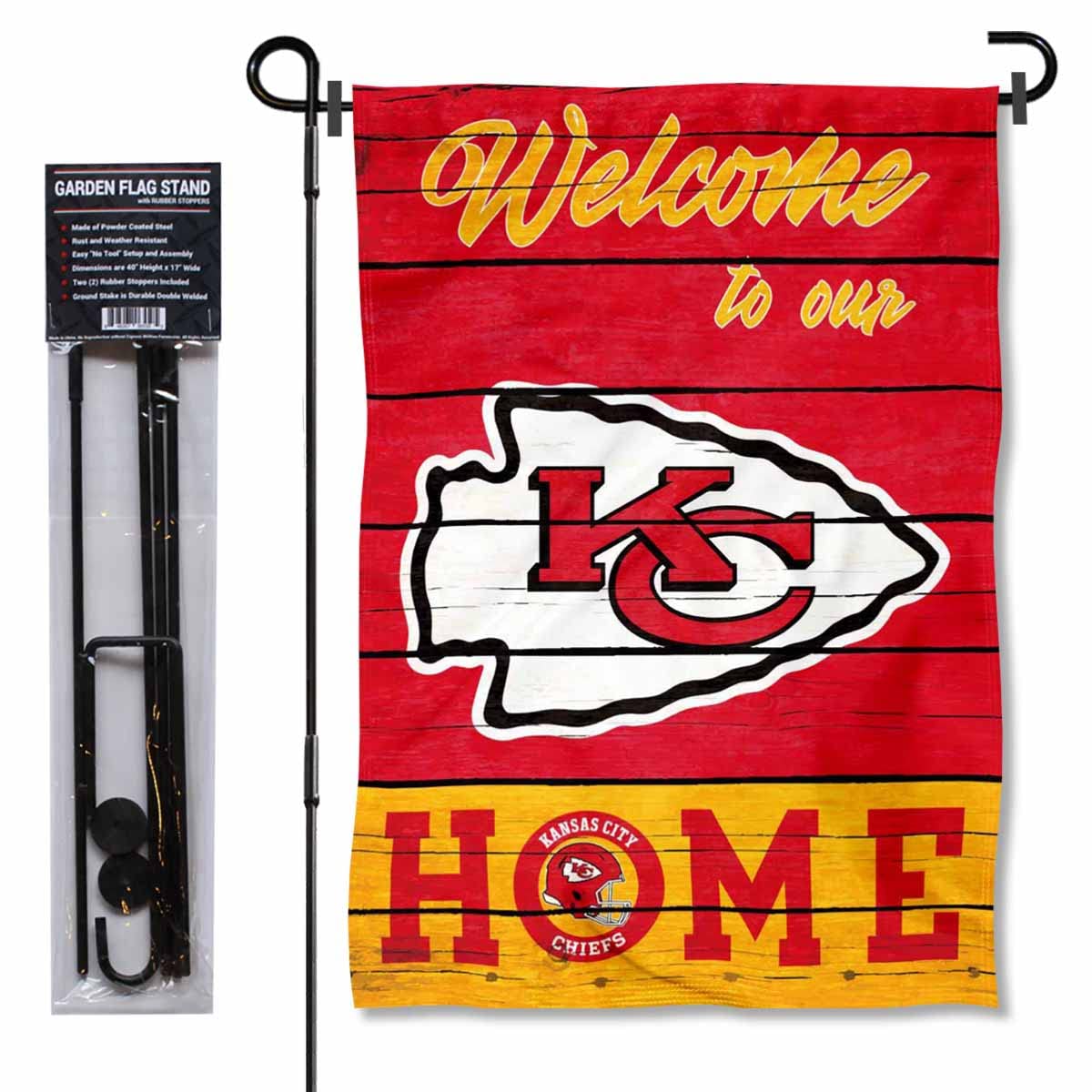 WinCraft Kansas City Chiefs Welcome to Our Home Garden Flag and Flagpole Mount - Sports Collectibles, Sports Memorabilia, Sports Fan Shop, Sports Gifts