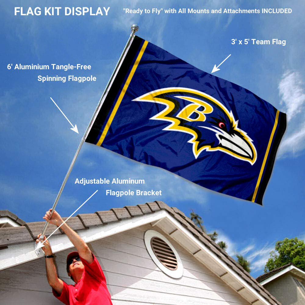 WinCraft Baltimore Ravens Flag Pole and Bracket Kit - Sports Collectibles, Sports Memorabilia, Sports Fan Shop, Sports Gifts