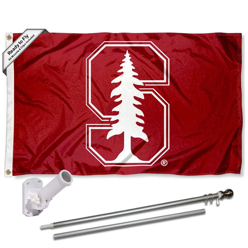 College Flags & Banners Co. Stanford Cardinal White S Flag with Pole and Bracket Complete Set - Sports Collectibles, Sports Memorabilia, Sports Fan Shop, Sports Gifts