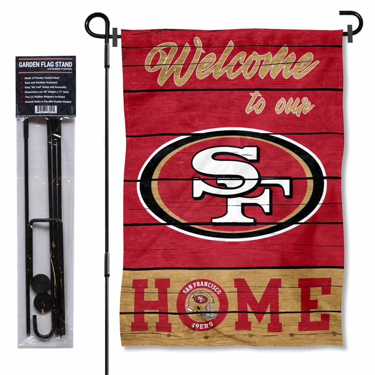 WinCraft San Francisco 49ers Welcome to Our Home Garden Flag and Flagpole Mount - Sports Collectibles, Sports Memorabilia, Sports Fan Shop, Sports Gifts