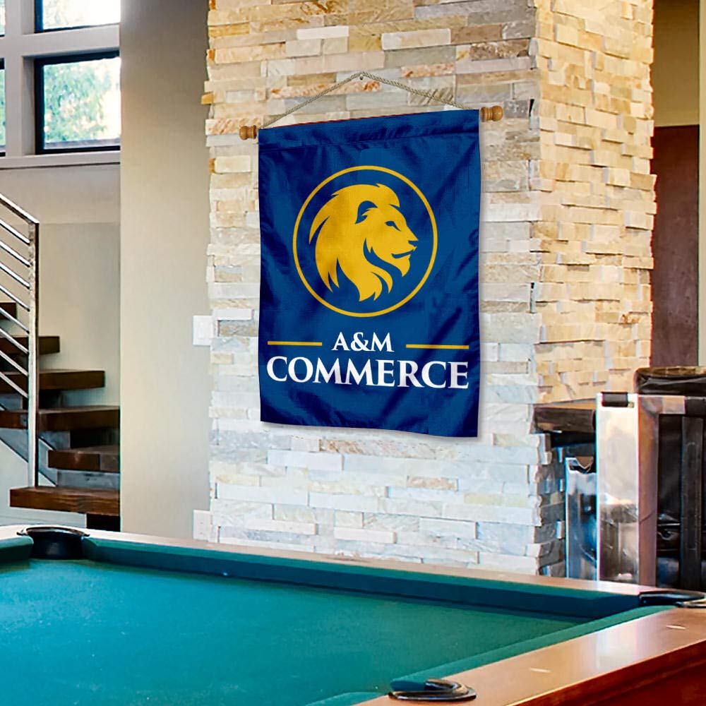 College Flags & Banners Co. Texas A&M Commerce Lions Double Sided House Flag and Wood Banner Pole Set - Sports Collectibles, Sports Memorabilia, Sports Fan Shop, Sports Gifts
