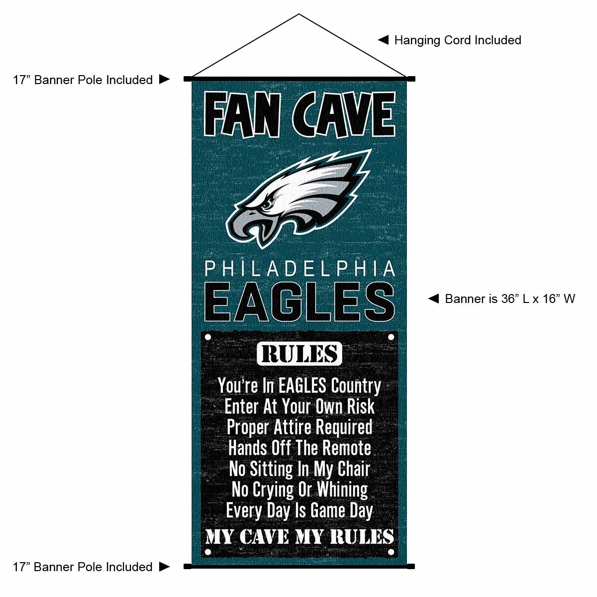 WinCraft Philadelphia Eagles Man Cave Fan Banner Wall Door Scroll - Sports Collectibles, Sports Memorabilia, Sports Fan Shop, Sports Gifts