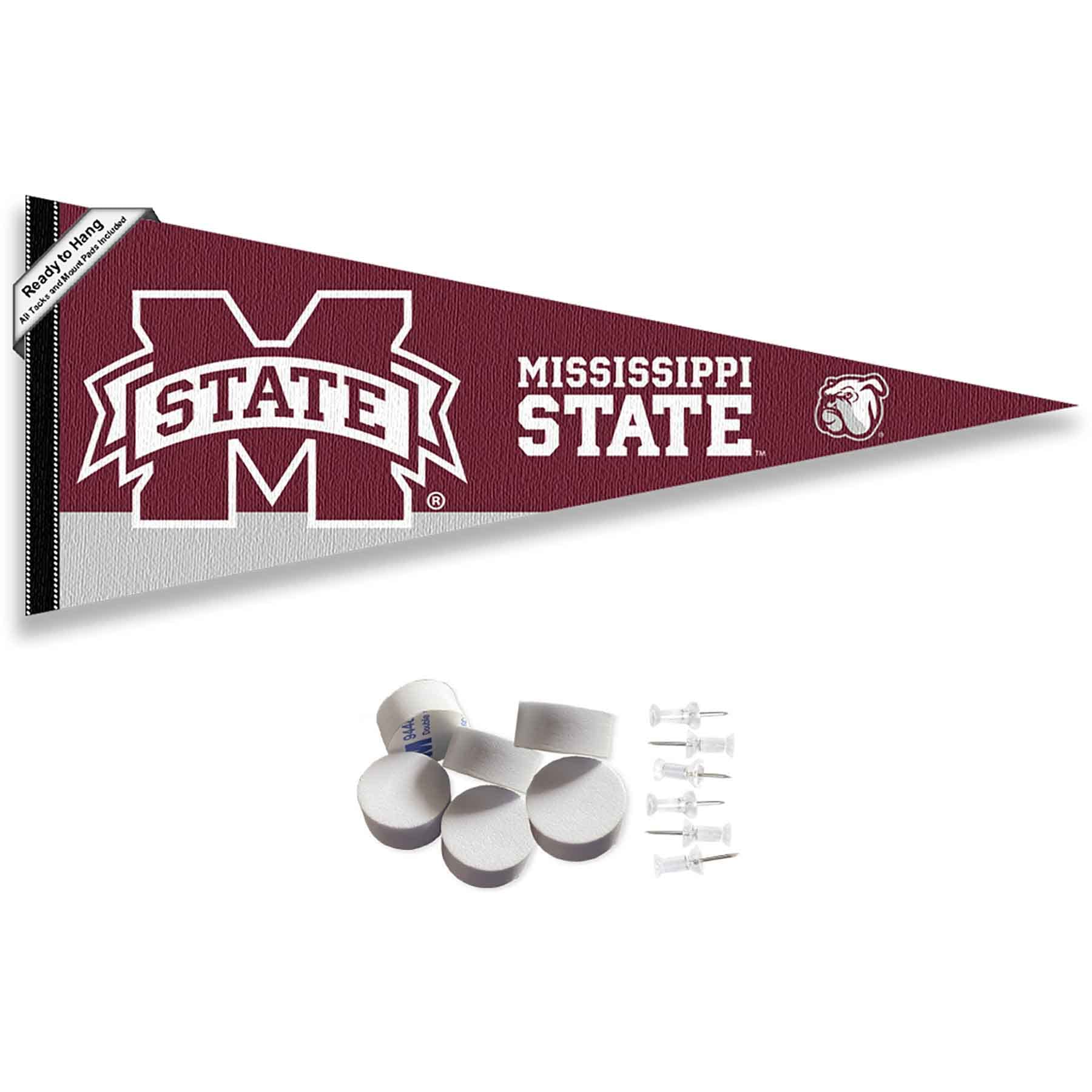 College Flags & Banners Co. Mississippi State Bulldogs Pennant Flag and Wall Tack Mount Pads - Sports Collectibles, Sports Memorabilia, Sports Fan Shop, Sports Gifts