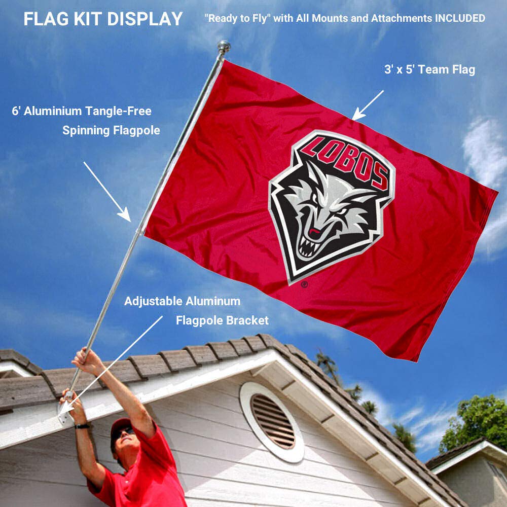 College Flags & Banners Co. University of New Mexico UNM Flag and Pole Bracket Mount Bundle - Sports Collectibles, Sports Memorabilia, Sports Fan Shop, Sports Gifts