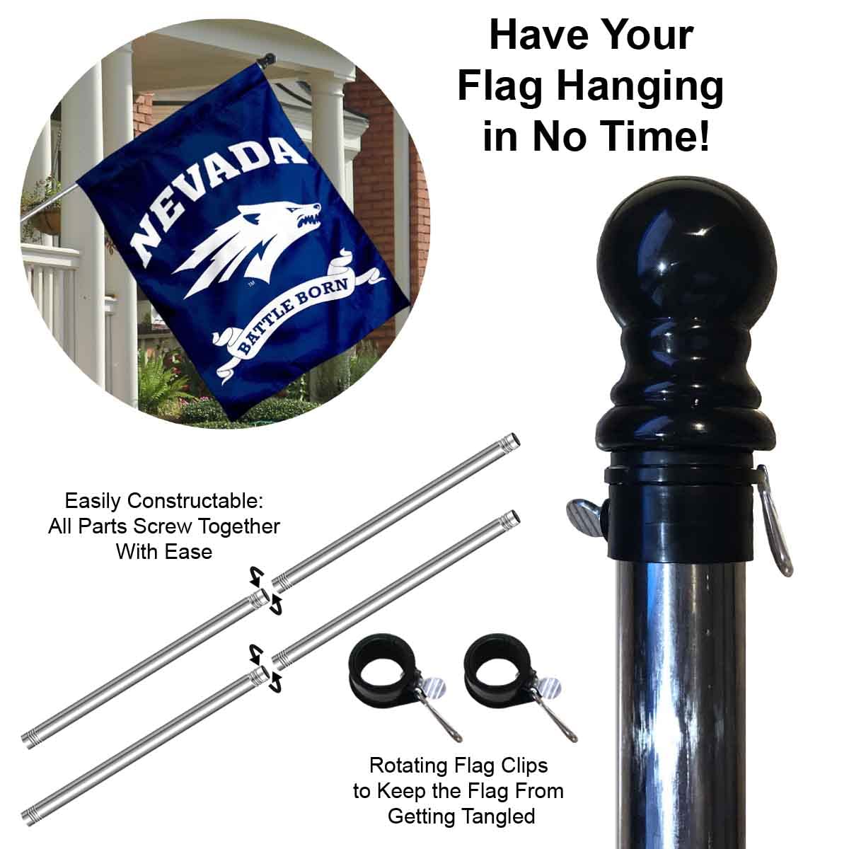 Nevada Wolfpack Battle Born Banner Flag with Flag Pole Set - Sports Collectibles, Sports Memorabilia, Sports Fan Shop, Sports Gifts