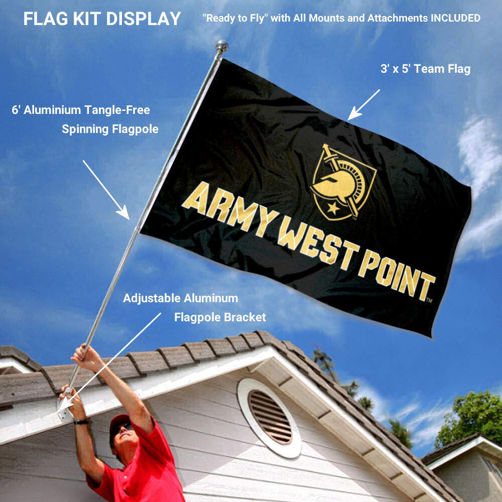 College Flags & Banners Co. Army Black Knights Athena Shield Flag with Pole and Bracket Kit - Sports Collectibles, Sports Memorabilia, Sports Fan Shop, Sports Gifts
