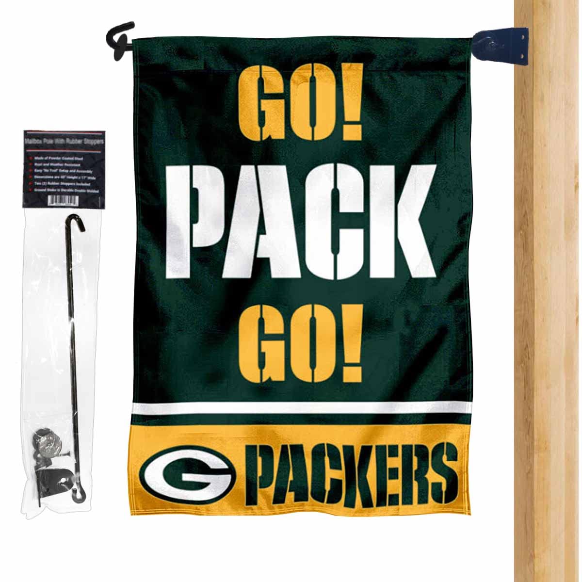 WinCraft Packers Go Pack Go Garden Flag and Mailbox Post Pole Holder Mount - Sports Collectibles, Sports Memorabilia, Sports Fan Shop, Sports Gifts