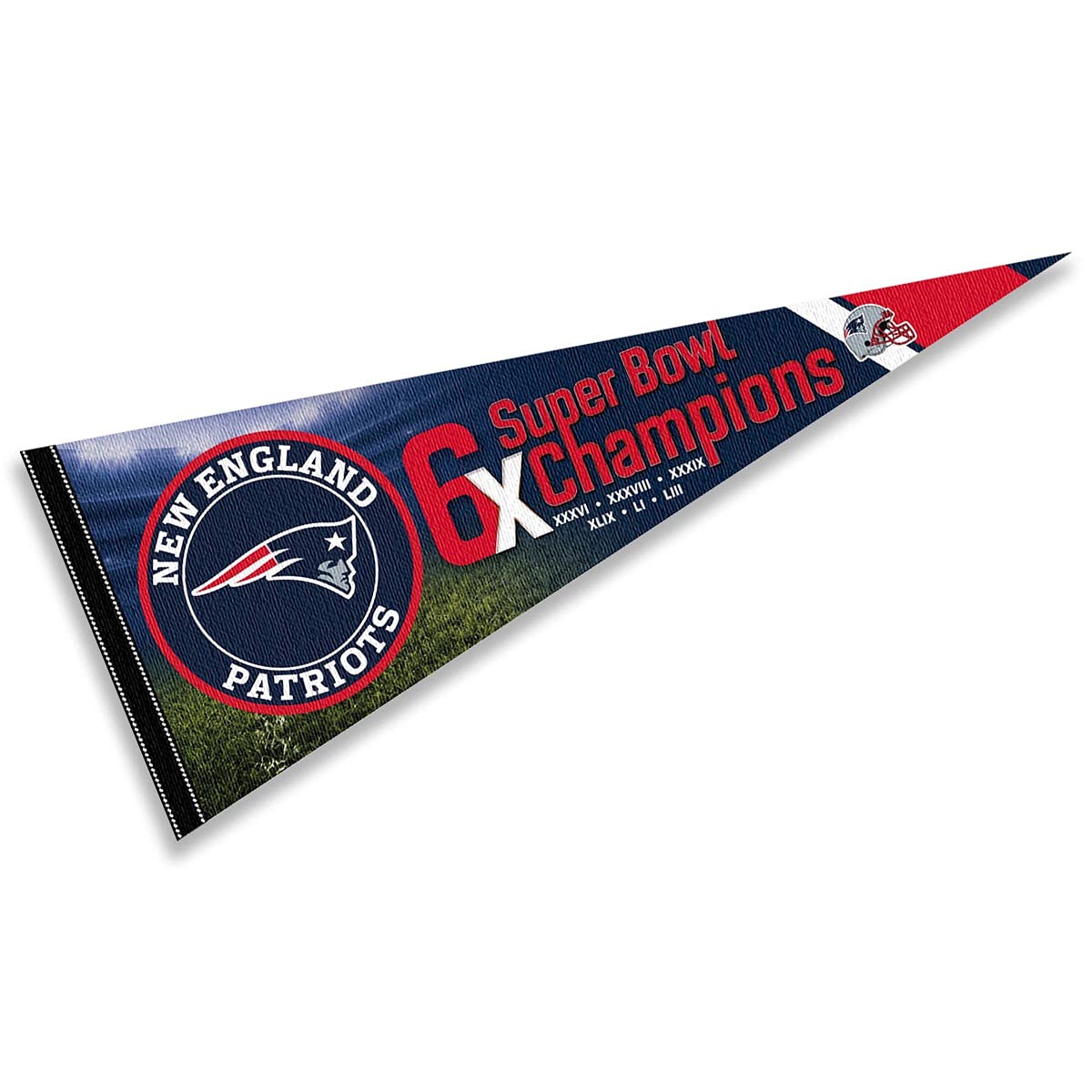 WinCraft New England Patriots 6 Time Bowl Champions Pennant Banner Flag - Sports Collectibles, Sports Memorabilia, Sports Fan Shop, Sports Gifts