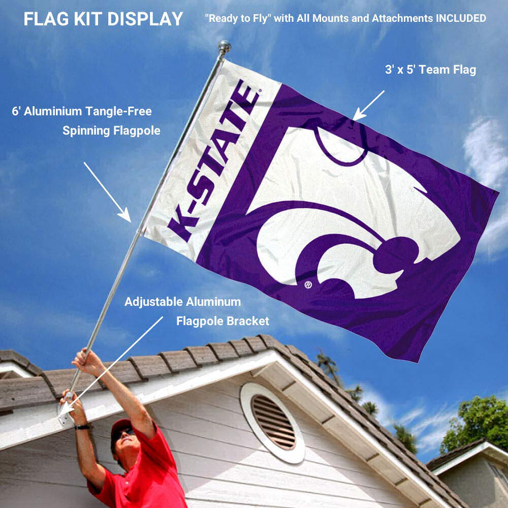 College Flags & Banners Co. Kansas State University 3x5 Flag and Pole Bracket Mount Bundle - Sports Collectibles, Sports Memorabilia, Sports Fan Shop, Sports Gifts