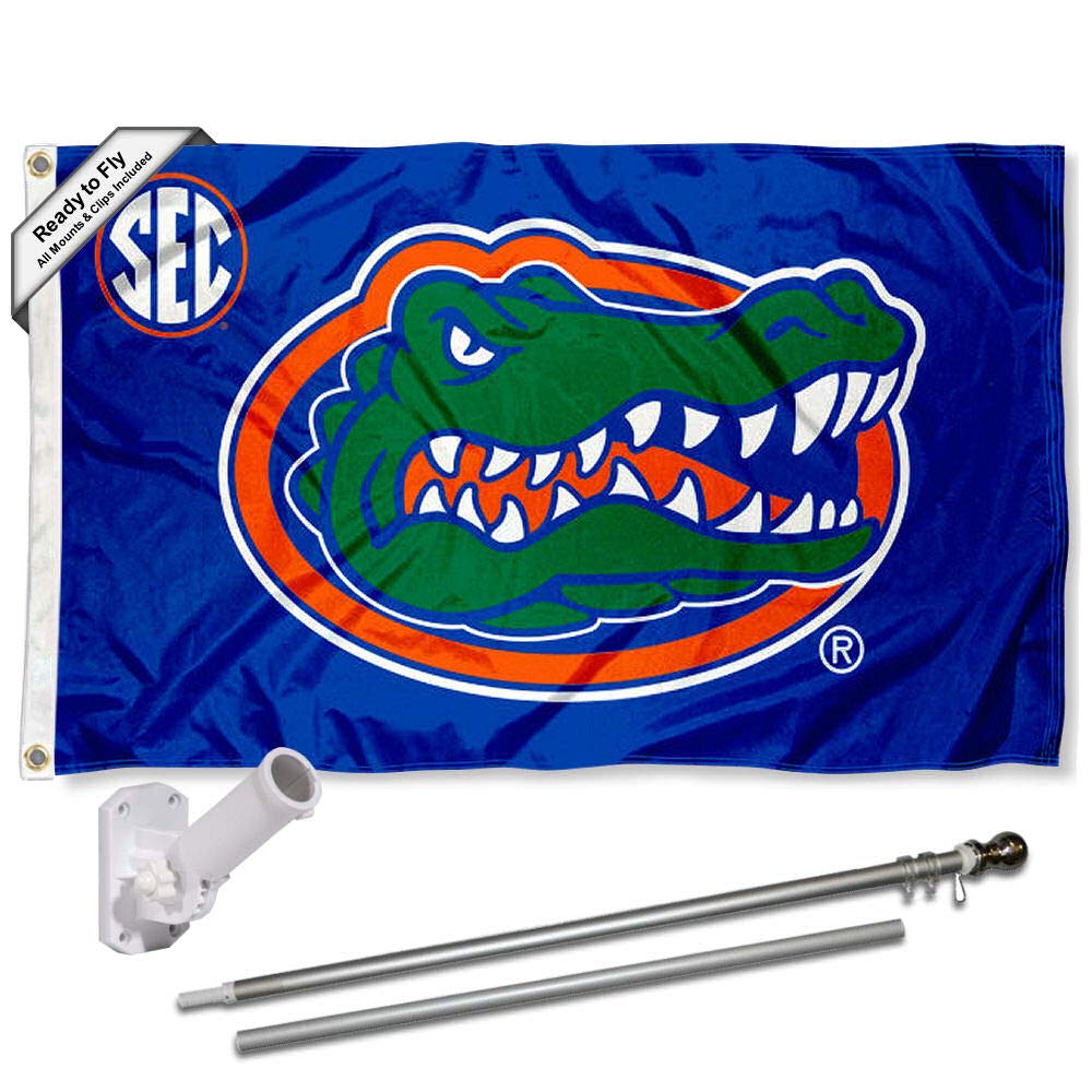 College Flags & Banners Co. Florida Gators SEC Flag with Pole and Bracket Kit - Sports Collectibles, Sports Memorabilia, Sports Fan Shop, Sports Gifts
