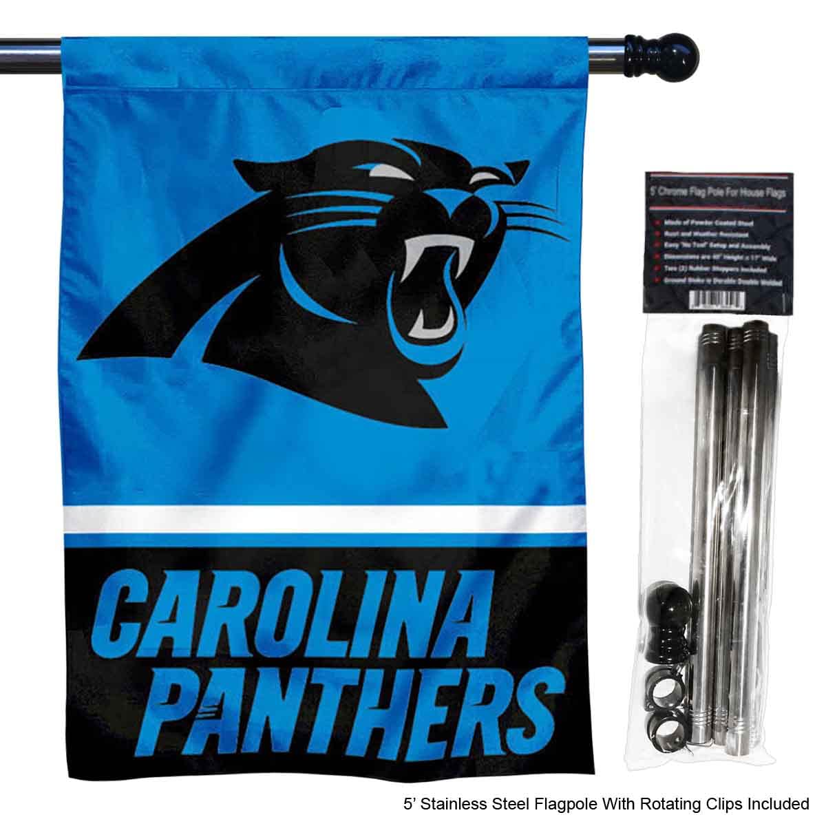 WinCraft Panthers Banner House Flag and 5 Foot Flagpole Set - Sports Collectibles, Sports Memorabilia, Sports Fan Shop, Sports Gifts