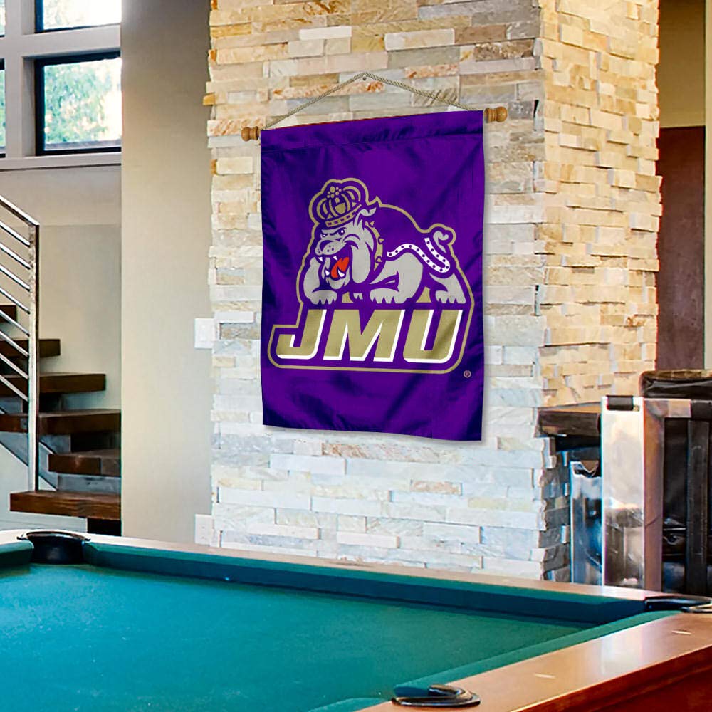 College Flags & Banners Co. James Madison Dukes New Logo Double Sided House Flag and Wood Banner Pole Set - Sports Collectibles, Sports Memorabilia, Sports Fan Shop, Sports Gifts
