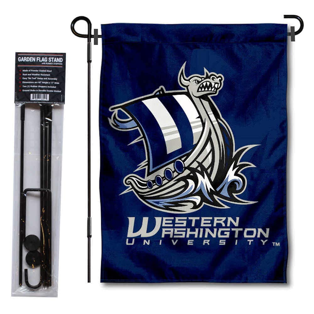 College Flags & Banners Co. Western Washington Vikings Garden Flag and USA Stand Pole Holder Set - Sports Collectibles, Sports Memorabilia, Sports Fan Shop, Sports Gifts