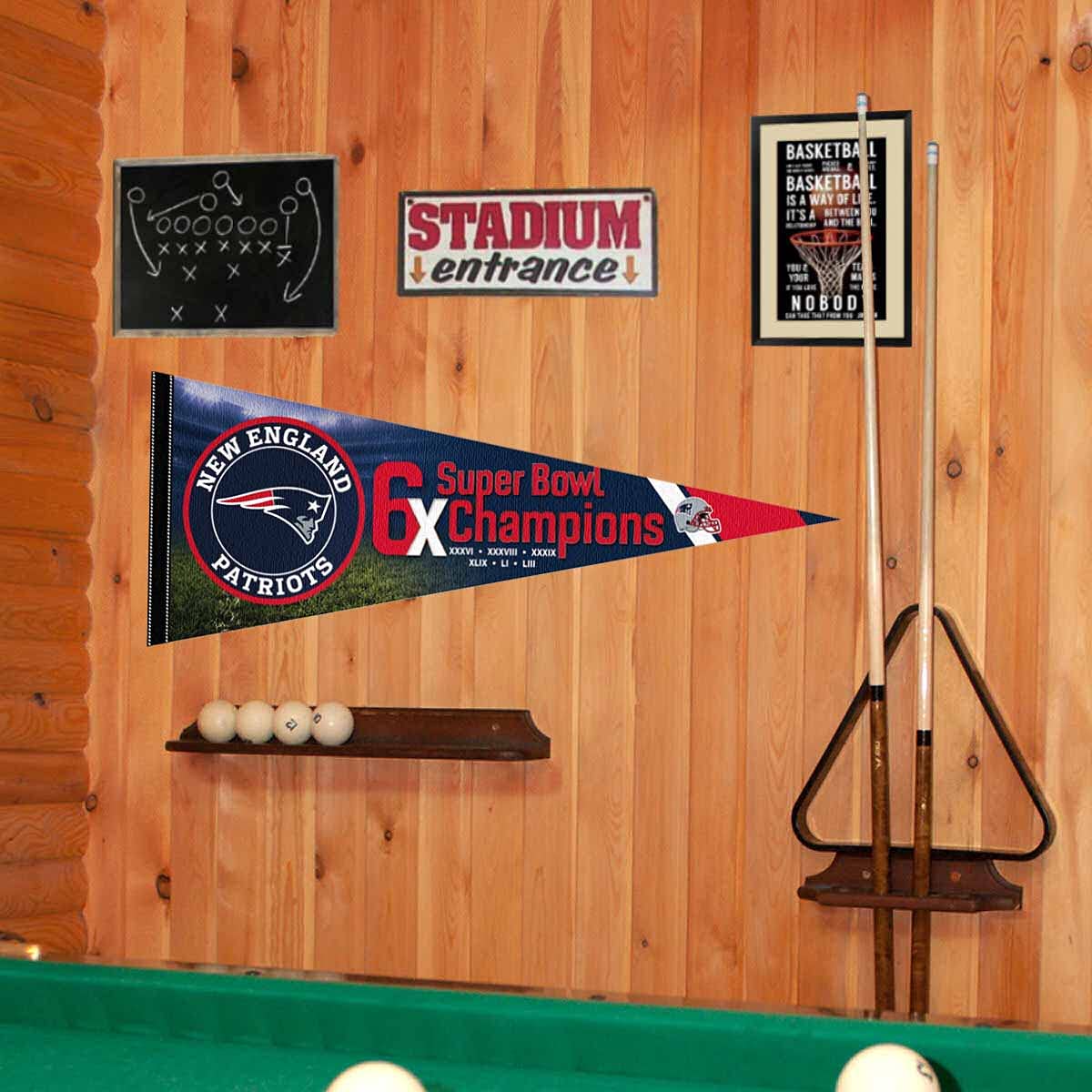 WinCraft New England Patriots 6 Time Bowl Champions Pennant Banner Flag - Sports Collectibles, Sports Memorabilia, Sports Fan Shop, Sports Gifts