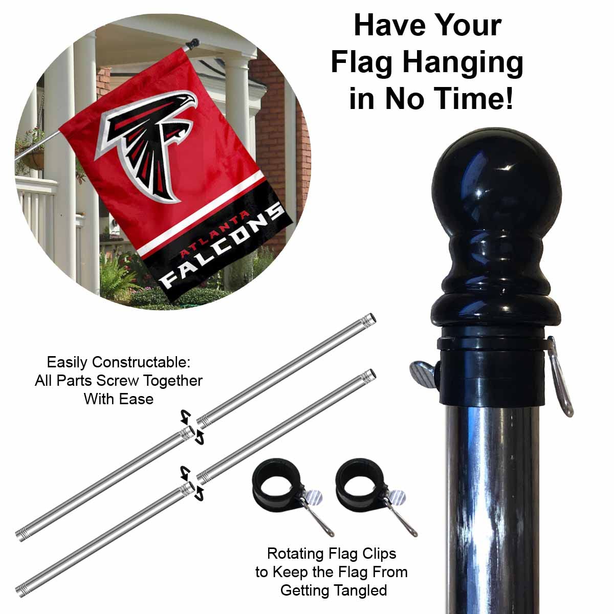 WinCraft Falcons Banner House Flag and 5 Foot Flagpole Set - Sports Collectibles, Sports Memorabilia, Sports Fan Shop, Sports Gifts