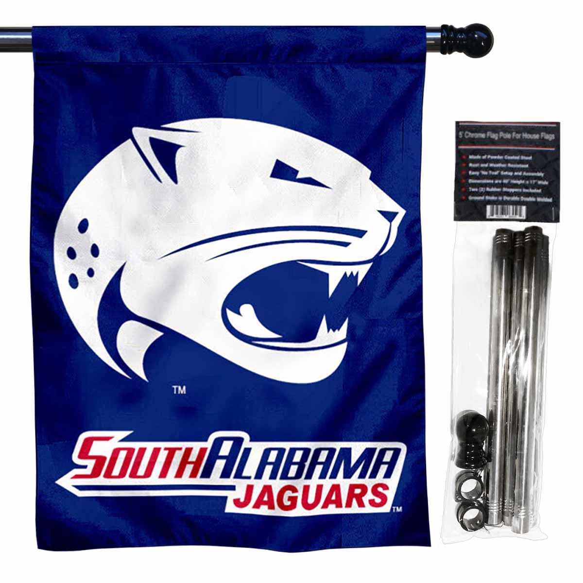 College Flags & Banners Co. USA Jaguars House Flag with Flag Pole Set - Sports Collectibles, Sports Memorabilia, Sports Fan Shop, Sports Gifts