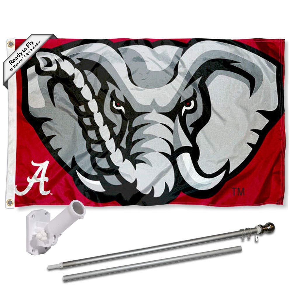 College Flags & Banners Co. Alabama Crimson Tide Head Flag with Pole and Bracket Kit - Sports Collectibles, Sports Memorabilia, Sports Fan Shop, Sports Gifts