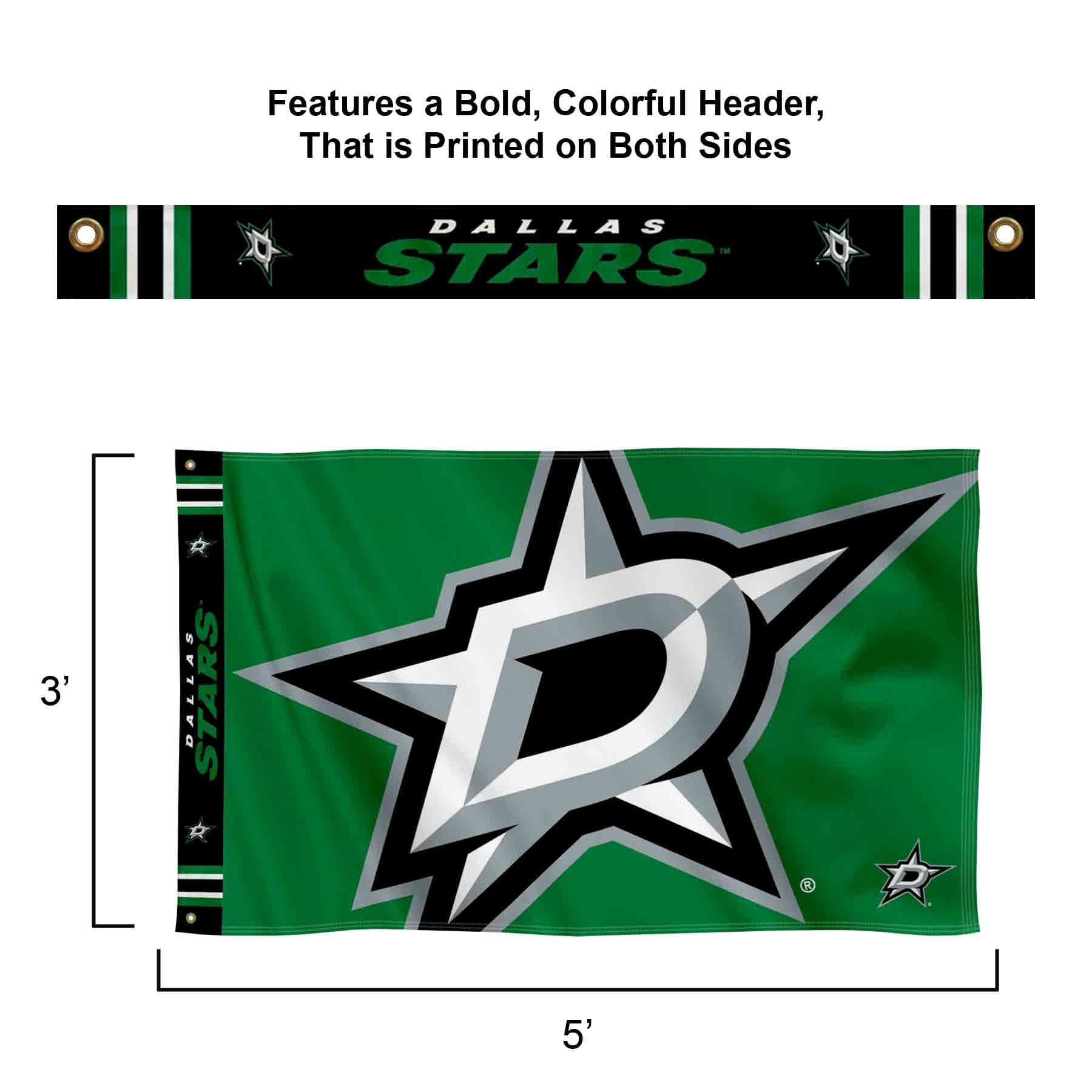 WinCraft Dallas Stars Printed Header 3x5 Premium Banner Flag - Sports Collectibles, Sports Memorabilia, Sports Fan Shop, Sports Gifts