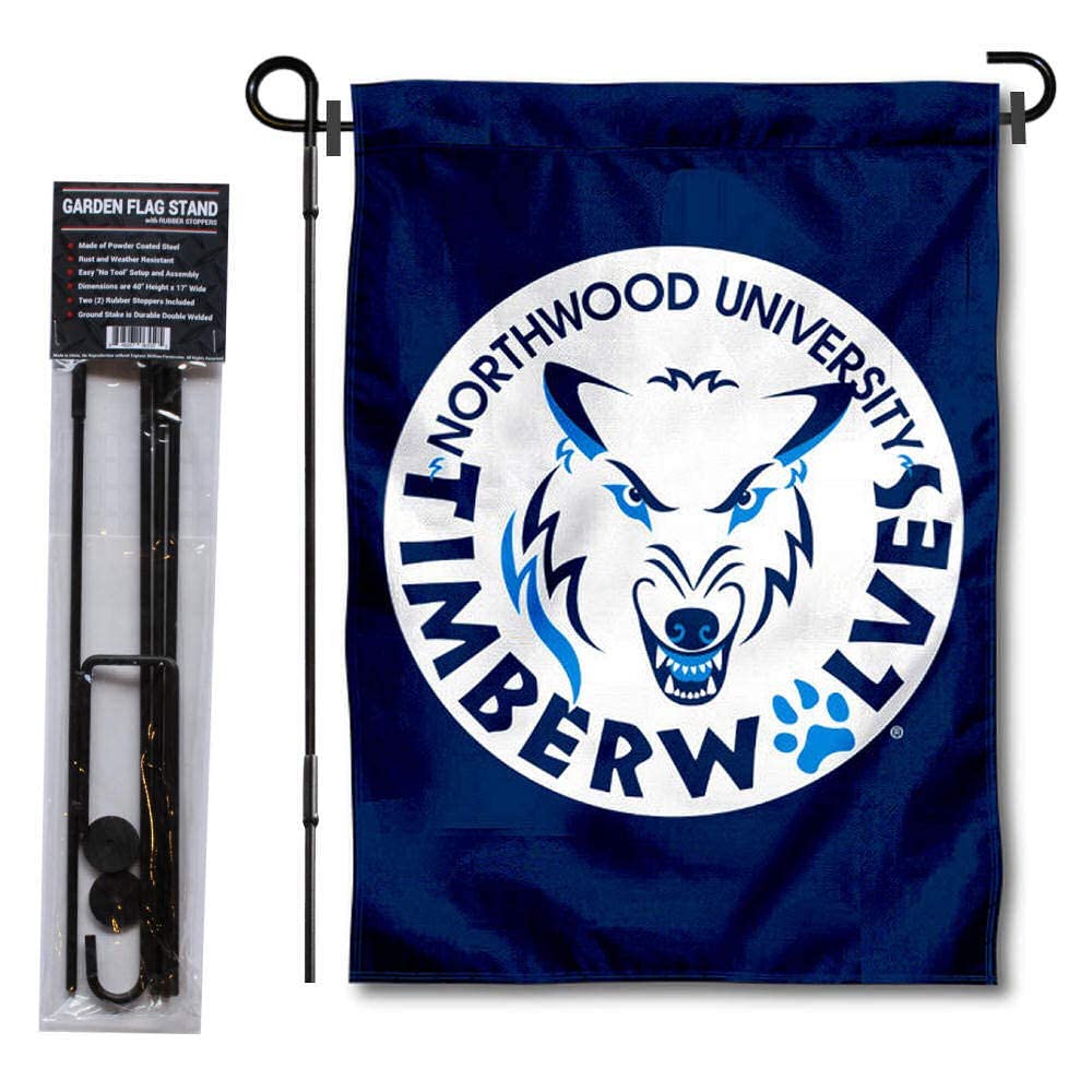College Flags & Banners Co. Northwood Timberwolves Garden Flag and Flag Stand Pole Holder Set - Sports Collectibles, Sports Memorabilia, Sports Fan Shop, Sports Gifts