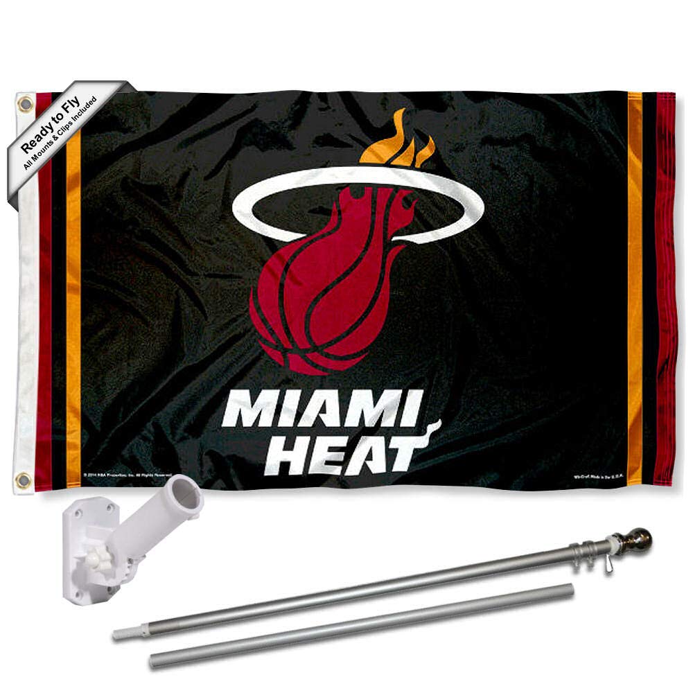 WinCraft Miami Heat Flag Pole and Bracket Set - Sports Collectibles, Sports Memorabilia, Sports Fan Shop, Sports Gifts