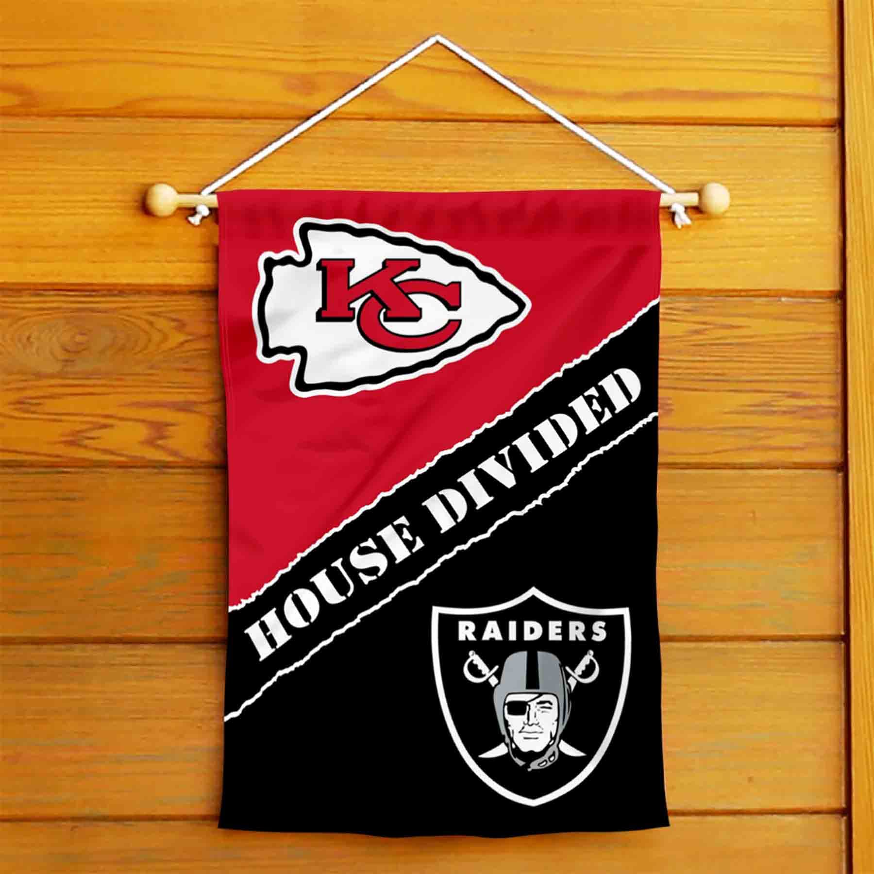 WinCraft House Divided Chiefs and Raiders Double Sided Garden Flag - Sports Collectibles, Sports Memorabilia, Sports Fan Shop, Sports Gifts