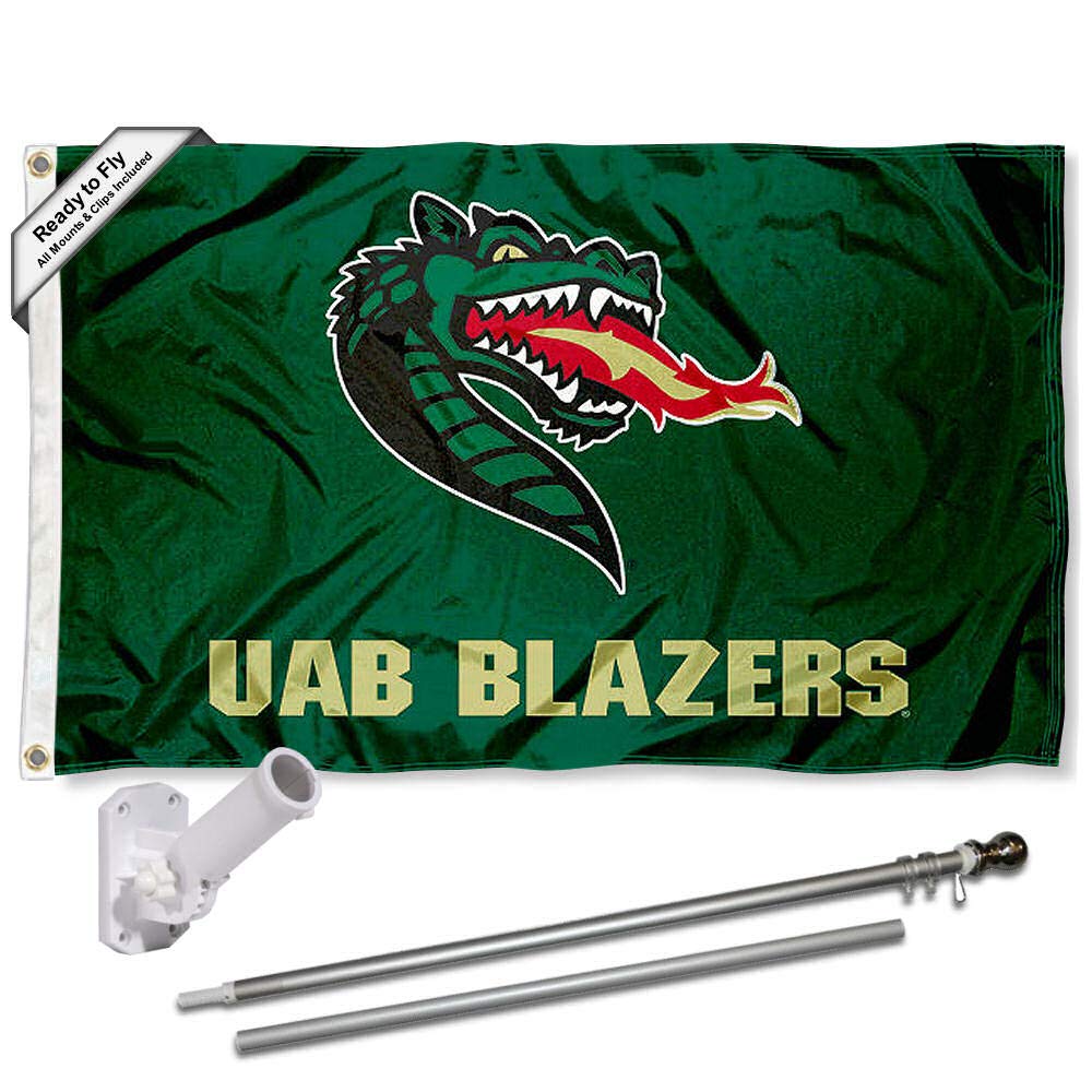 College Flags & Banners Co. UAB Blazers Flag with Pole and Bracket Holder University Set - Sports Collectibles, Sports Memorabilia, Sports Fan Shop, Sports Gifts