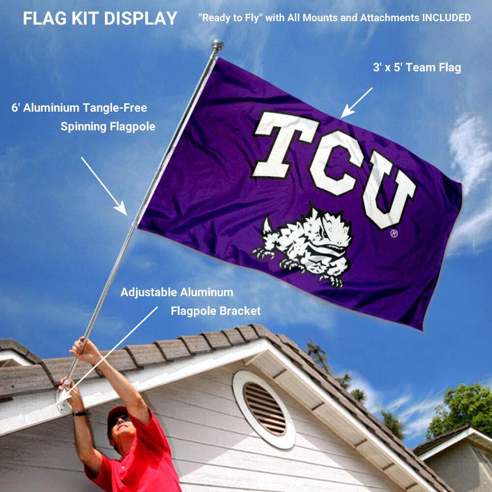 College Flags & Banners Co. Texas Christian Horned Frogs Flag with Pole and Bracket Kit - Sports Collectibles, Sports Memorabilia, Sports Fan Shop, Sports Gifts