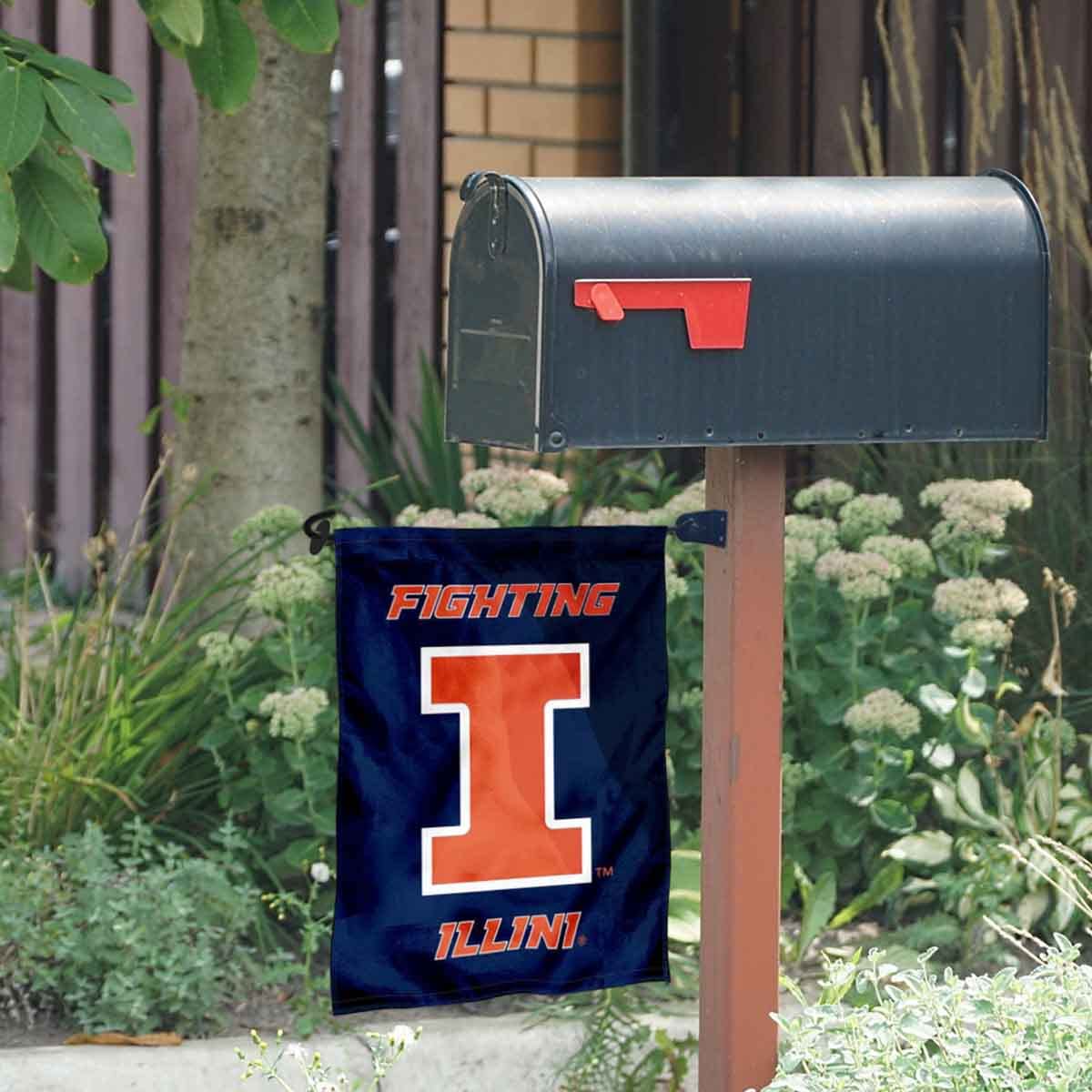 Fighting Illini New Logo Garden Flag and Mailbox Post Pole Mount Holder Set - Sports Collectibles, Sports Memorabilia, Sports Fan Shop, Sports Gifts