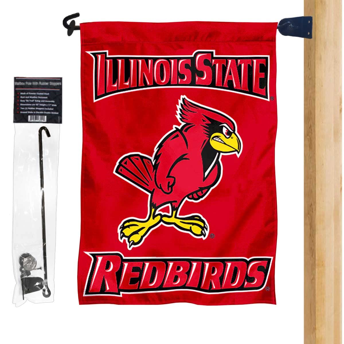 College Flags & Banners Co. Illinois State University Garden Flag and Mailbox Post Pole Mount Holder Set - Sports Collectibles, Sports Memorabilia, Sports Fan Shop, Sports Gifts