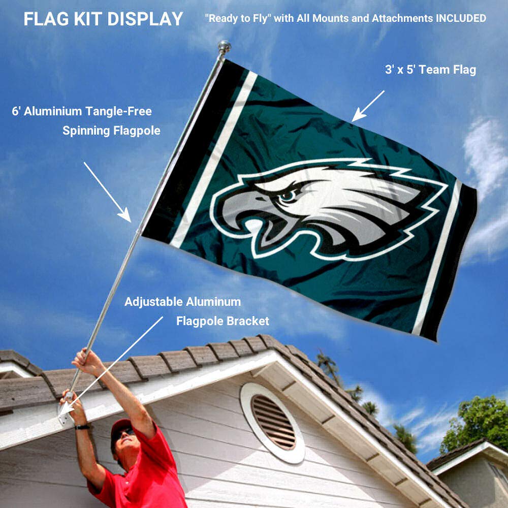 WinCraft Philadelphia Eagles Flag Pole and Bracket Kit - Sports Collectibles, Sports Memorabilia, Sports Fan Shop, Sports Gifts