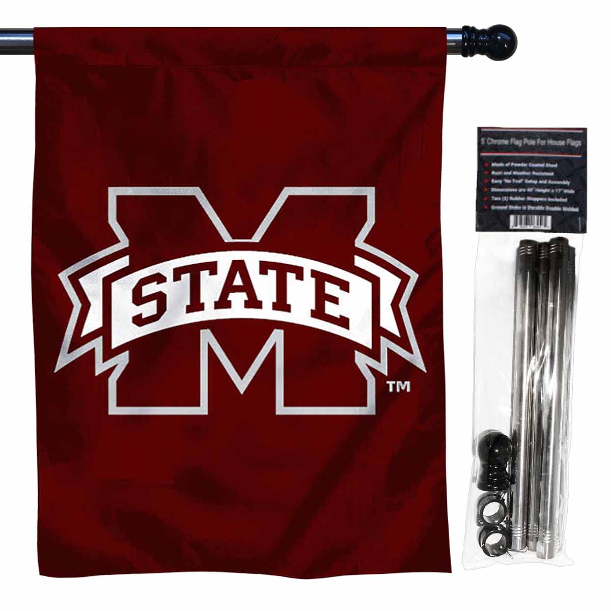 College Flags & Banners Co. Mississippi State University House Flag with Flag Pole Set - Sports Collectibles, Sports Memorabilia, Sports Fan Shop, Sports Gifts