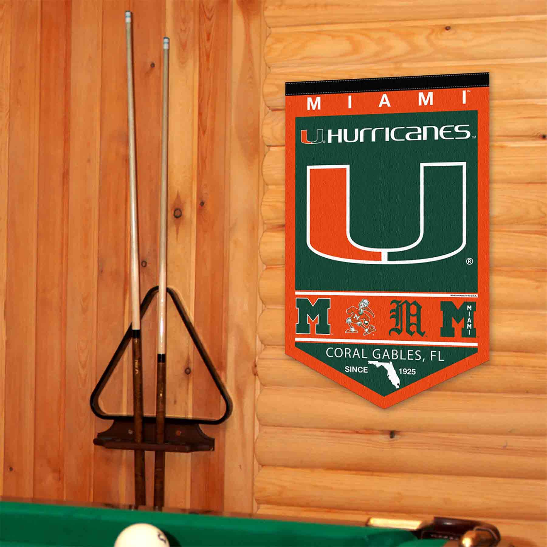 College Flags & Banners Co. Hurricanes Heritage History Banner Pennant - Sports Collectibles, Sports Memorabilia, Sports Fan Shop, Sports Gifts