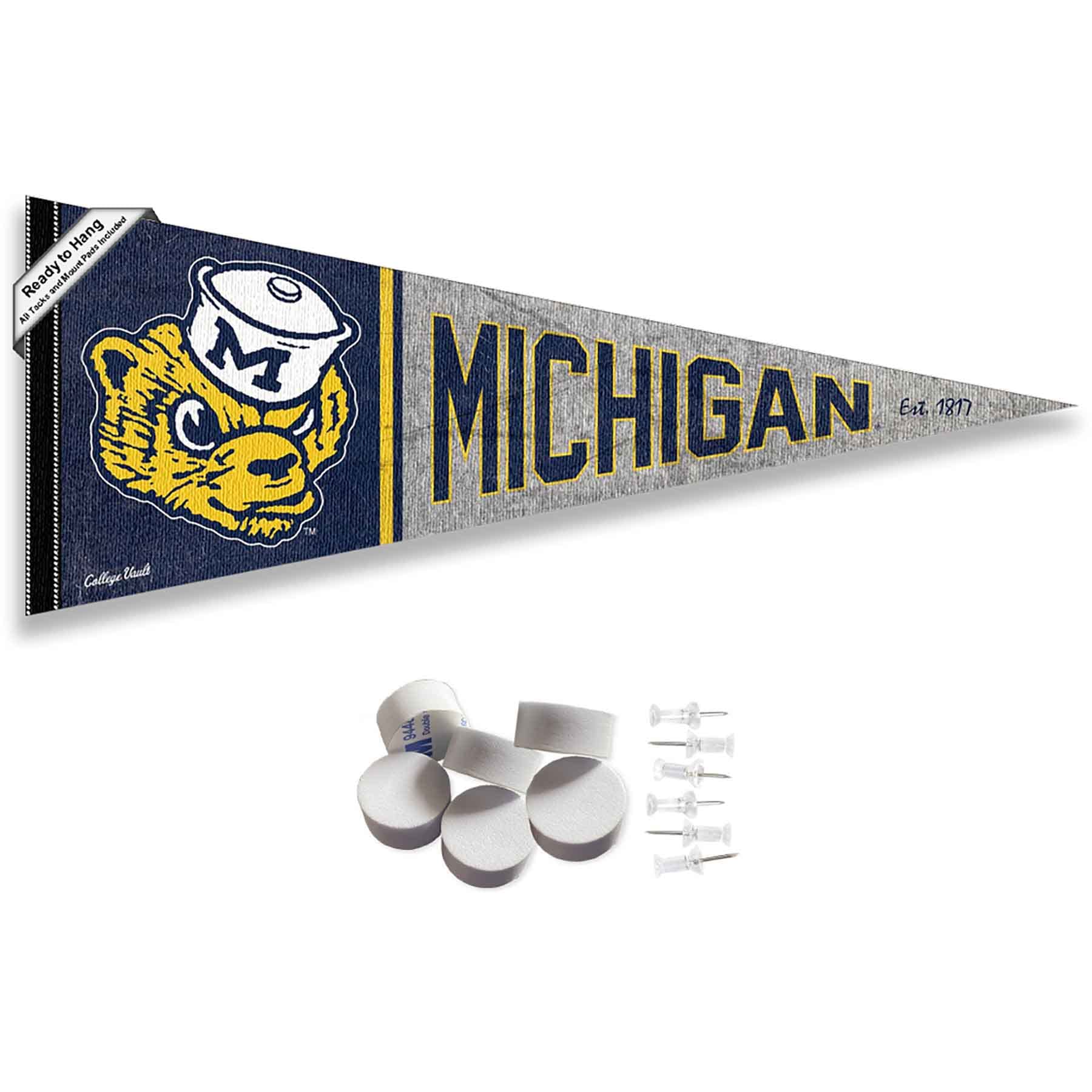 College Flags & Banners Co. Michigan Team University Wolverines Retro Throwback Vintage Pennant Flag and Wall Tack Mount Pads - Sports Collectibles, Sports Memorabilia, Sports Fan Shop, Sports Gifts