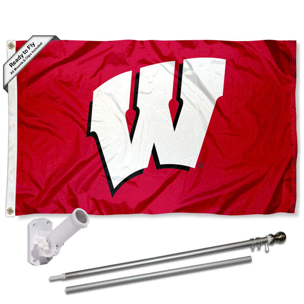 College Flags & Banners Co. Wisconsin Badgers Red Flag with Pole and Bracket Kit - Sports Collectibles, Sports Memorabilia, Sports Fan Shop, Sports Gifts