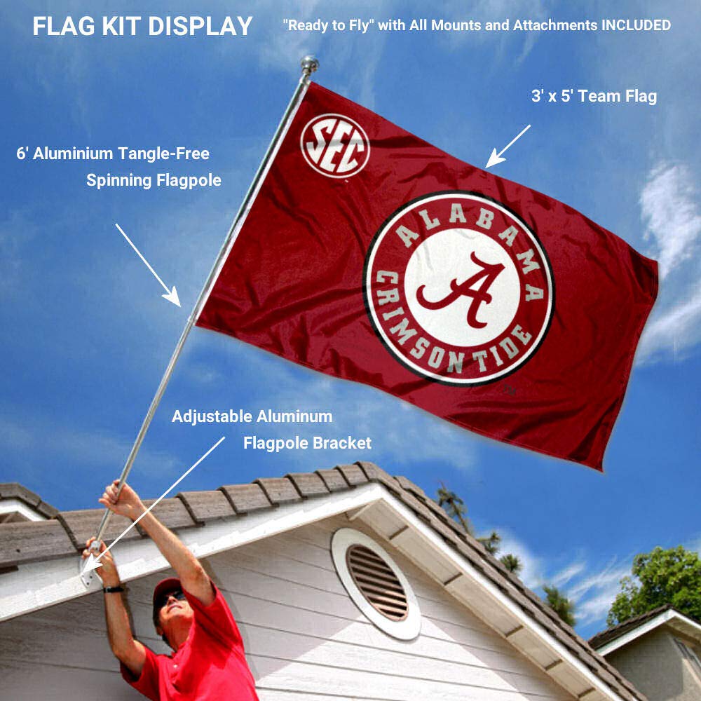 College Flags & Banners Co. Alabama Crimson Tide SEC Flag with Pole and Bracket Kit - Sports Collectibles, Sports Memorabilia, Sports Fan Shop, Sports Gifts