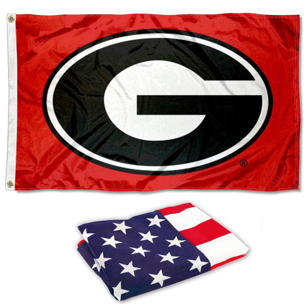 College Flags & Banners Co. University of Georgia Polyester and USA Flag 3x5 Set - Sports Collectibles, Sports Memorabilia, Sports Fan Shop, Sports Gifts