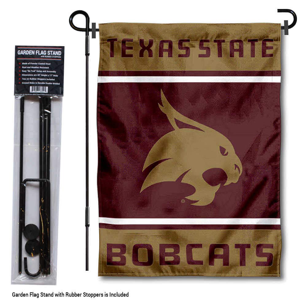 College Flags & Banners Co. Texas State Bobcats Garden Flag with Stand Holder - Sports Collectibles, Sports Memorabilia, Sports Fan Shop, Sports Gifts