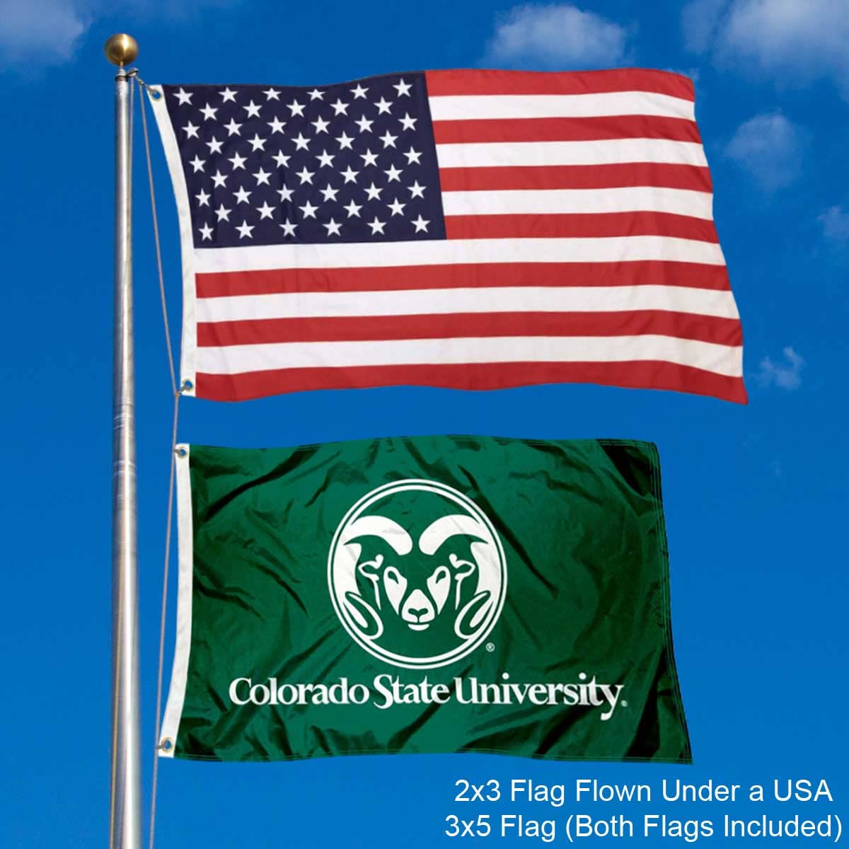Colorado State Rams Small 2'x3' Flag and USA 3x5 Flag Set - Sports Collectibles, Sports Memorabilia, Sports Fan Shop, Sports Gifts