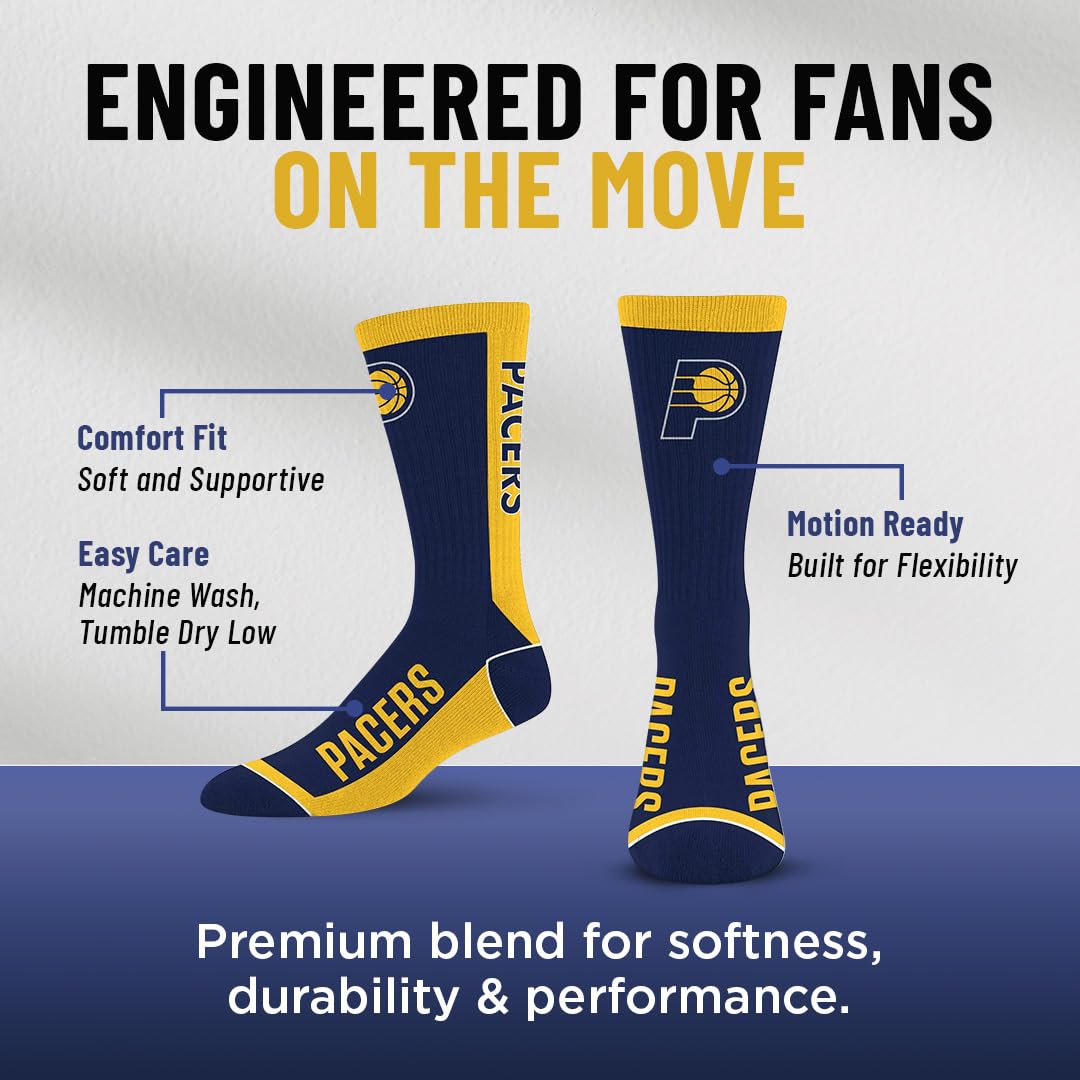For Bare Feet NBA INDIANA PACERS MVP Crew Sock Team Color Large - Sports Gifts, Sports Memorabilia, Sports Collectibles, Fan Shop