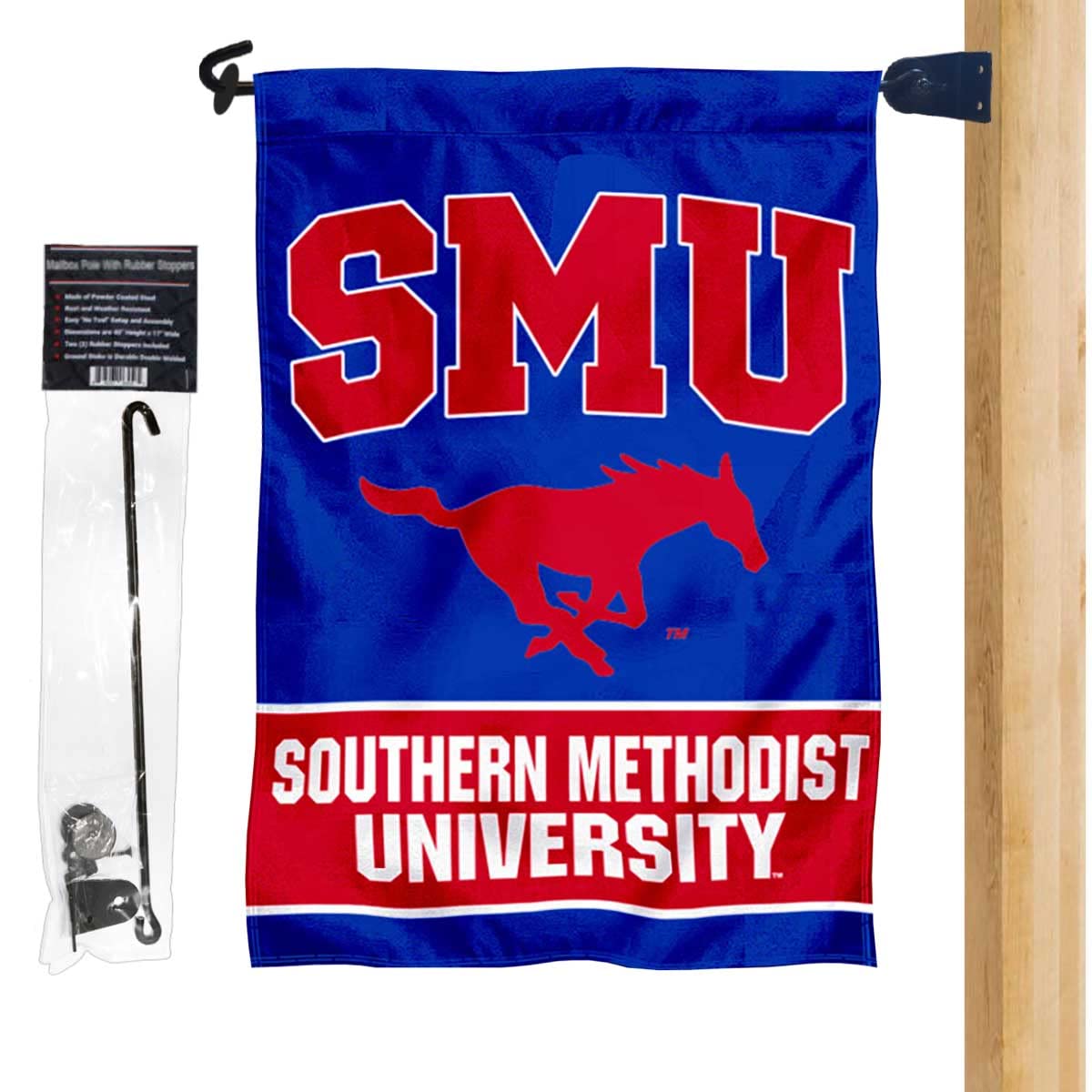 Southern Methodist University Garden Flag and Mailbox Post Pole Mount Holder Set - Sports Collectibles, Sports Memorabilia, Sports Fan Shop, Sports Gifts