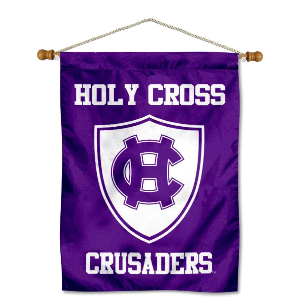 College Flags & Banners Co. Holy Cross Crusaders Shield House Flag and Wood Banner Pole Set - Sports Collectibles, Sports Memorabilia, Sports Fan Shop, Sports Gifts