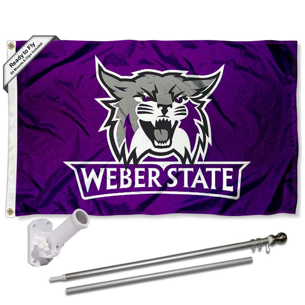 College Flags & Banners Co. Weber State Wildcats Flag and Pole Bracket Mount Bundle - Sports Collectibles, Sports Memorabilia, Sports Fan Shop, Sports Gifts