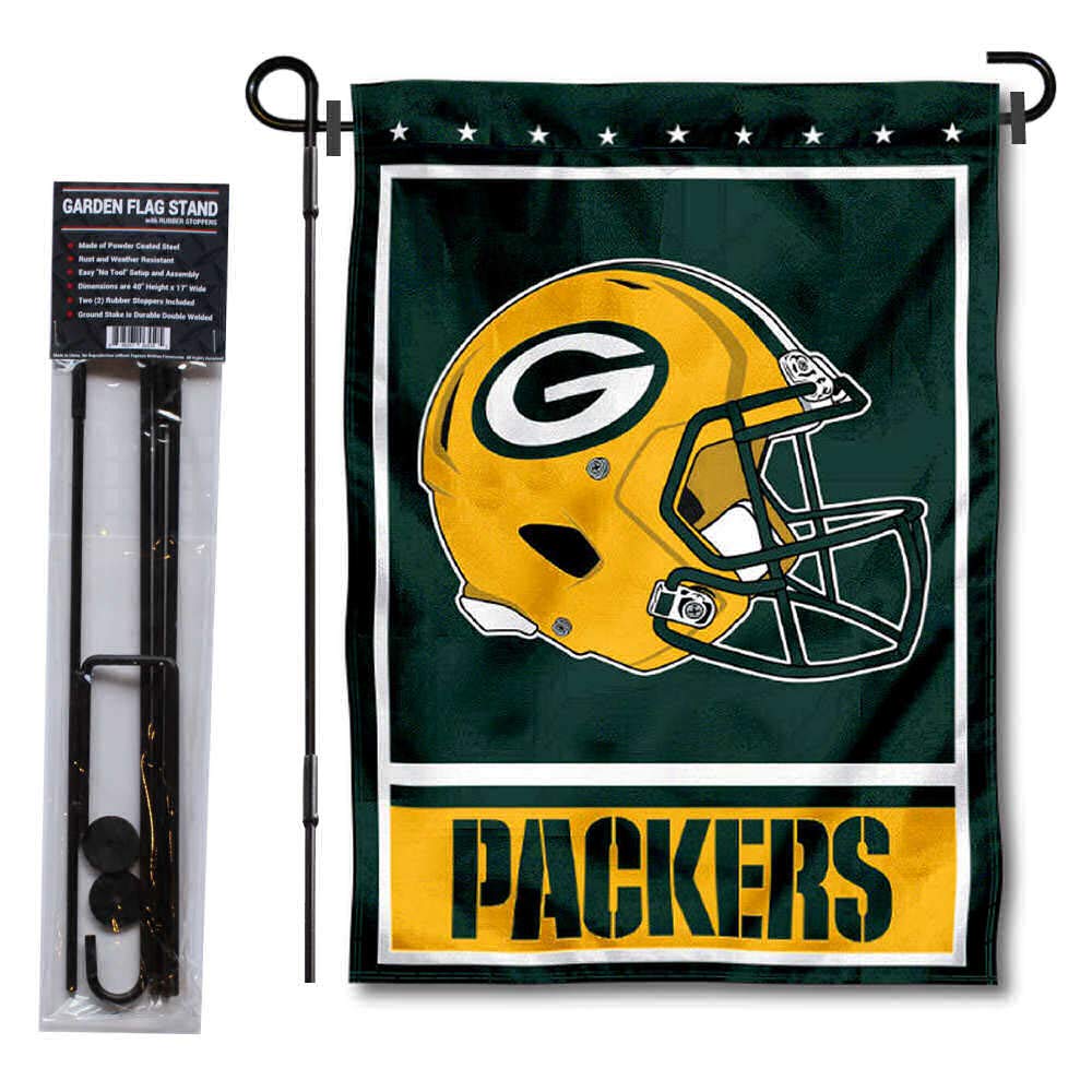 WinCraft Green Bay Packers Football Garden Flag and Pole Stand Holder - Sports Collectibles, Sports Memorabilia, Sports Fan Shop, Sports Gifts