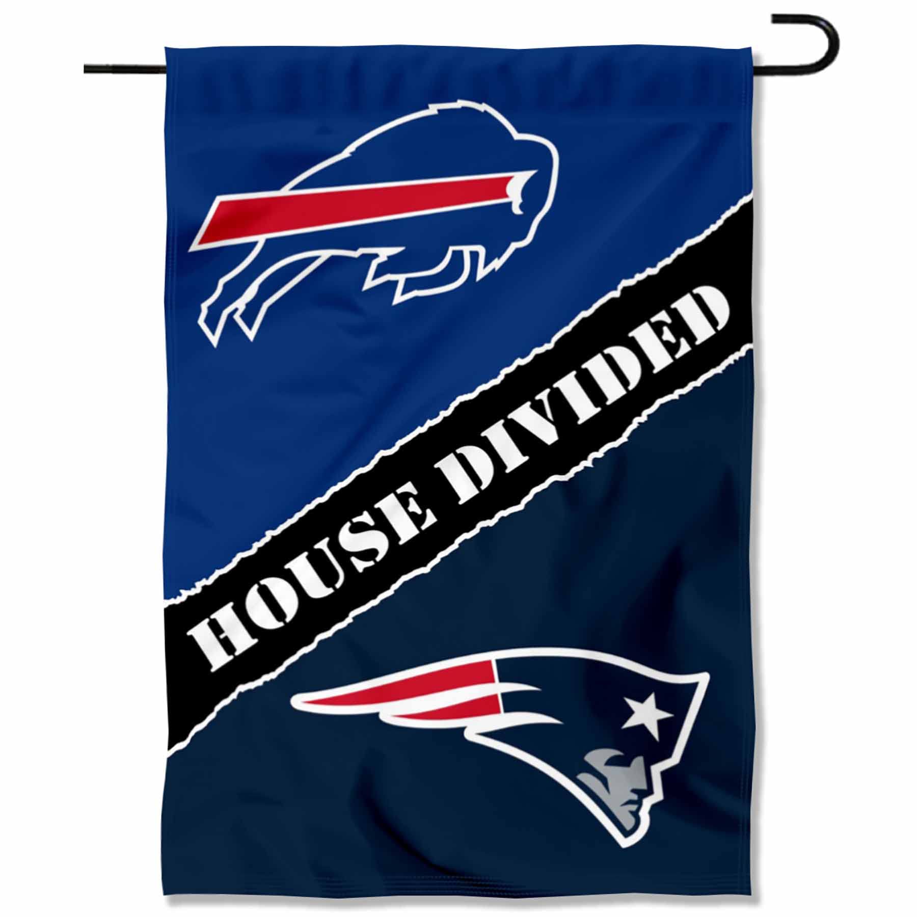 WinCraft House Divided Bills and Patriots Double Sided Garden Flag - Sports Collectibles, Sports Memorabilia, Sports Fan Shop, Sports Gifts