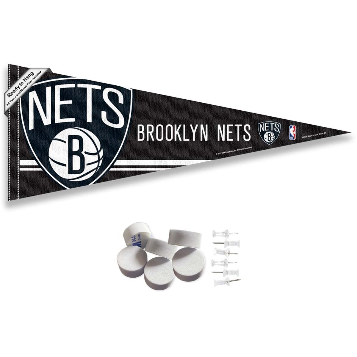 Brooklyn Nets Pennant Flag and Wall Tack Pads Mounts - Sports Collectibles, Sports Memorabilia, Sports Fan Shop, Sports Gifts