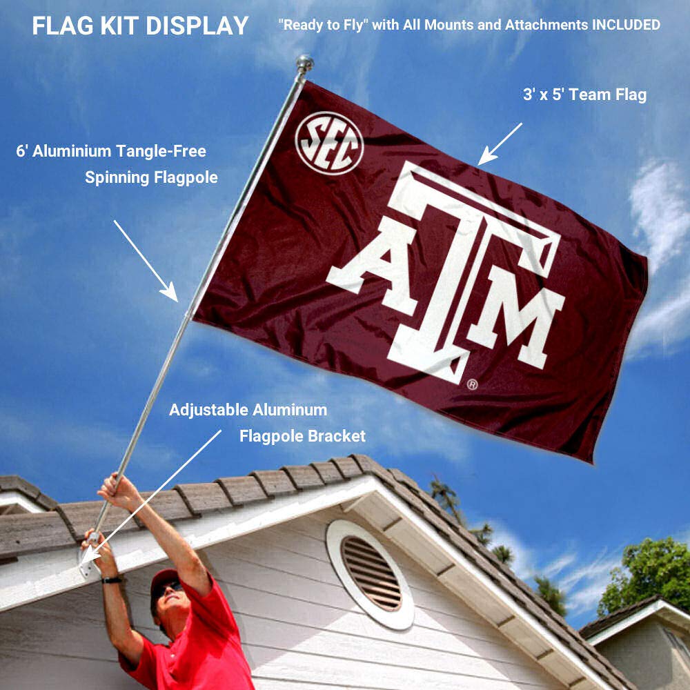 College Flags & Banners Co. Texas A&M Aggies SEC Flag with Pole and Bracket Kit - Sports Collectibles, Sports Memorabilia, Sports Fan Shop, Sports Gifts